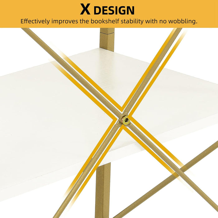 Brushed Gold FiveTier Bookshelf With Display Stand