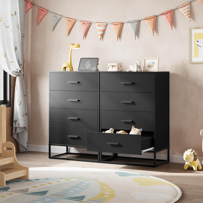 Black Dresser for Bedroom with 4 Drawers, Tall Dresser with Sturdy Metal Frame, Wood Chest of Drawers for Closet, Living Room, Hallway