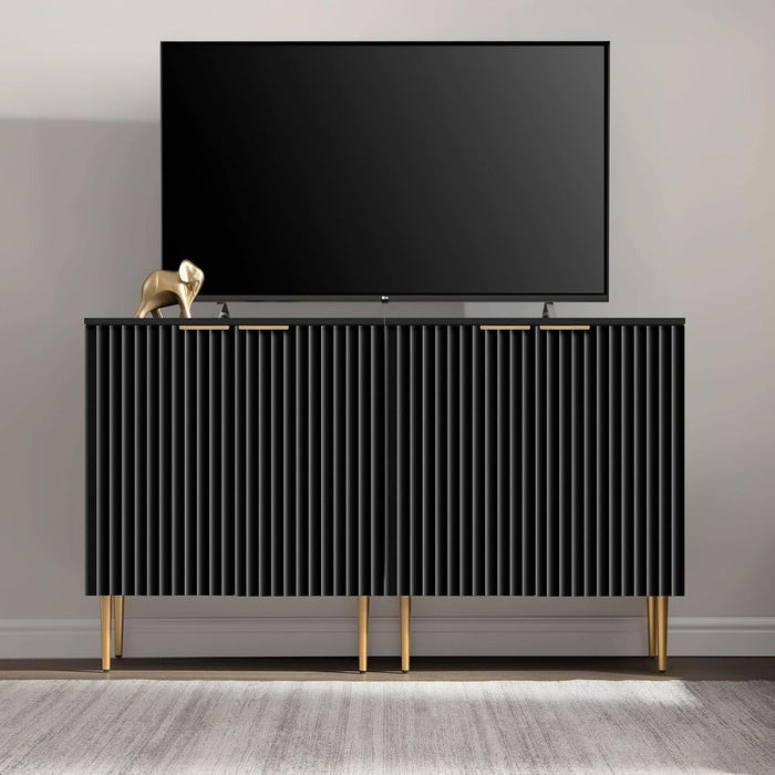 57"W Modern Sideboard Buffet Cabinet with Adjustable Shelves, Black