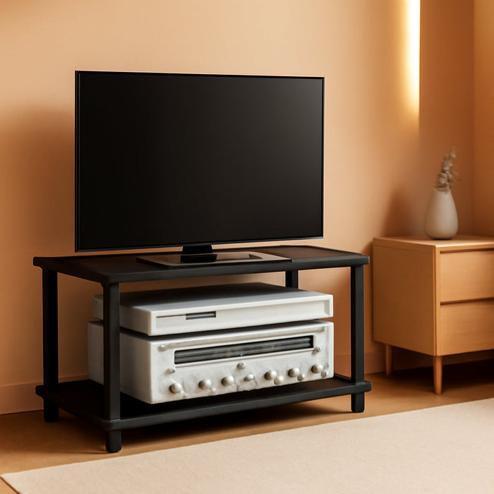 TURN-N-TUBE TV Riser Stand, 2-Tier Small Elevated No Tools TV Stand, TV Console for TV up to 32 Inch, 15.8 X 23.8 X 11, for Living Room, Bedroom, Dark Walnut