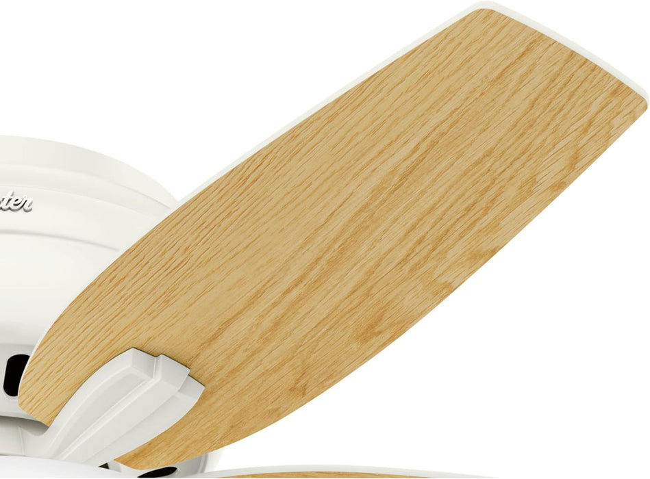 42 Inch Indoor Ceiling Fan with LED Light - White Ceiling Fan with Pull Chain, for Bedroom or Living Room, Low Profile Flush Mount, No Remote, 5 Blades - Newsome 51080, Fresh White
