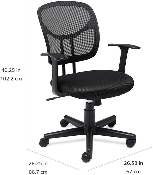 Mesh Mid-Back Adjustable-Height 360-Degree Swivel Office Desk Chair with Armrests, Lumbar Support and Easy to Assemble, Black