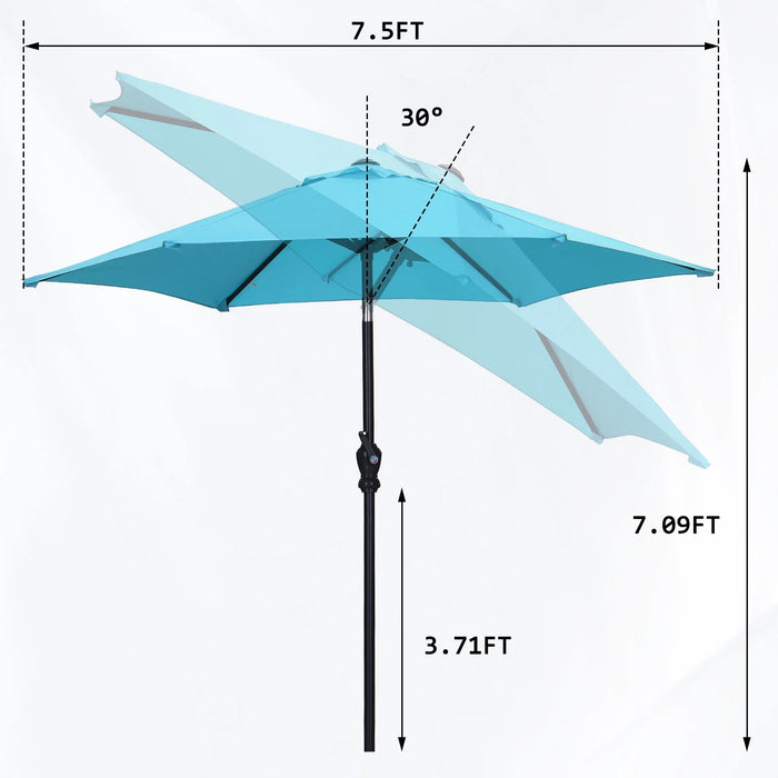 7.5FT Patio Umbrellas with Push Button Tilt and Crank, Blue