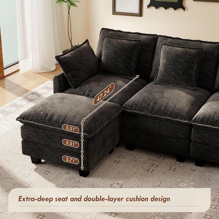 106-Inch Modular Cloud Sofa Black Sectional Modern
