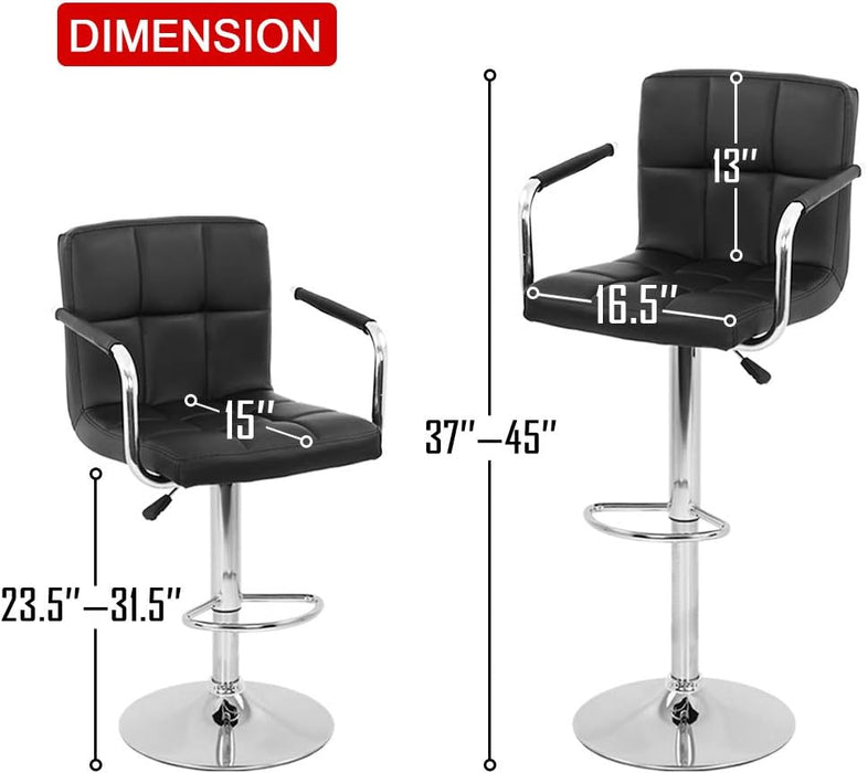 Modern Bar Stool Set of 2 Barstools Armrest Height Adjustable Counter Stools Bar Chairs Swivel Bar Stool PU Leather Hydraulic Dining Room Chairs Home Kitchen Stools (Black)