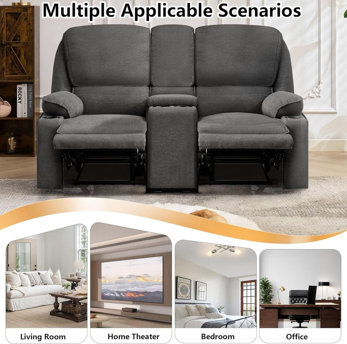 67.9" RV Loveseat Recliner Double Recliner RV Sofa, Wall Hugger Reclining RV, Manual Reclining Sofa, RV Theater Seats, Home Theater Seating, RV Theater Seating, RV Furniture, Dark Gray