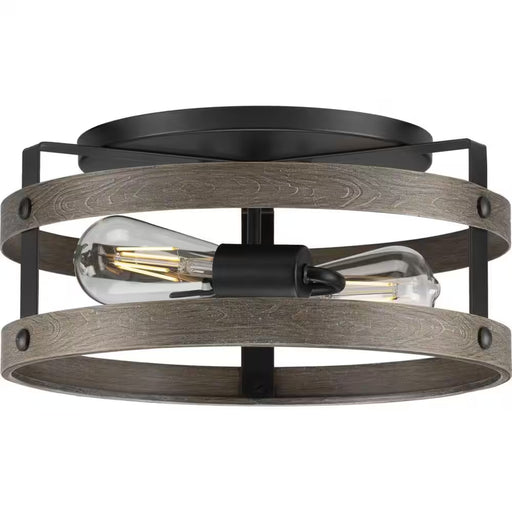 Gulliver 22 In. 2-Light Graphite and Weathered Driftwood Farmhouse Flush Mount Ceiling Light