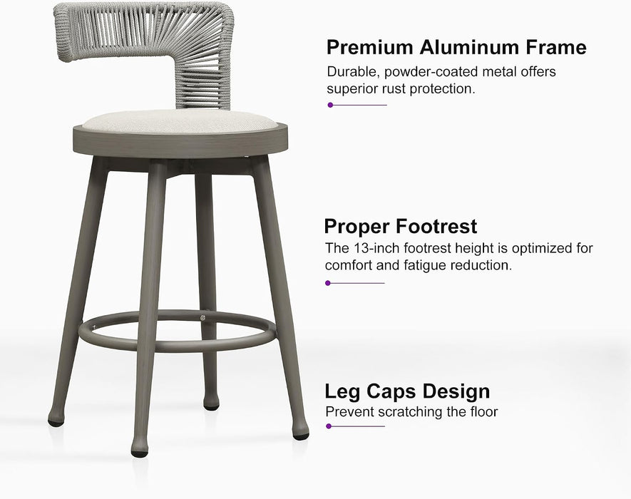 Outdoor Swivel Counter Stools Set of 2 with Back Light Grey