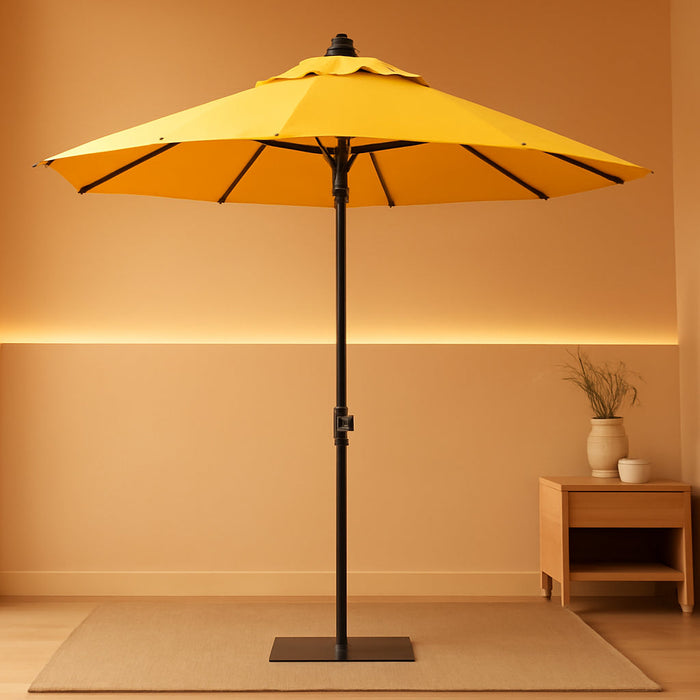 9' round Aluminum Market Umbrella, Crank Lift, Push Button Tilt, Bronze Pole