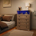 Tall Dressers with 4 Drawer Storage and LED Lights, Gray Wood Chest of Drawers with Charging Station for Bedroom, Living Room, Closet, Hallway, Wooden Nightstand Dresser for Bedside