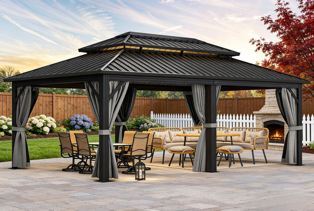 12x20FT Gray Gazebo With UVResistant AluminumFrame