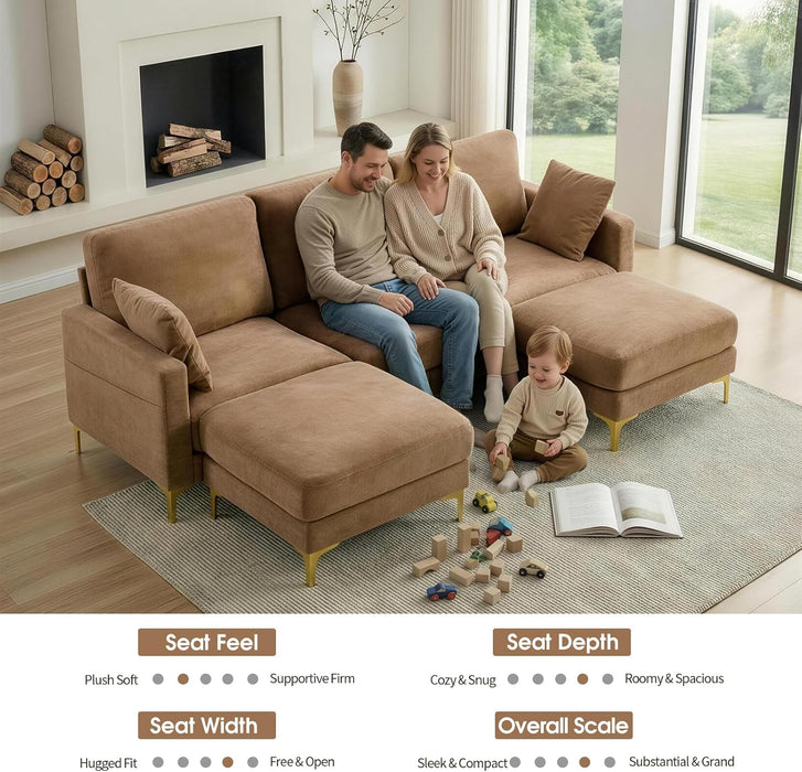 Khaki OneHundredInch U Shaped Chenille Luxurious Couch