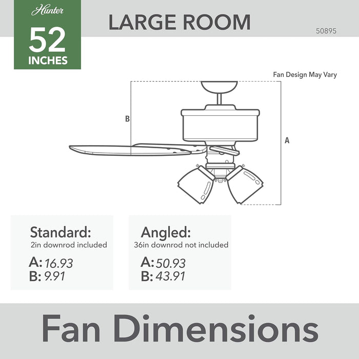 52 Inch Indoor Ceiling Fan with LED Lights - White Ceiling Fan with Pull Chain, for Bedroom, Living Room, or Kitchen, Standard Mount, No Remote, 5 Blades - Swanson 50895, Fresh White