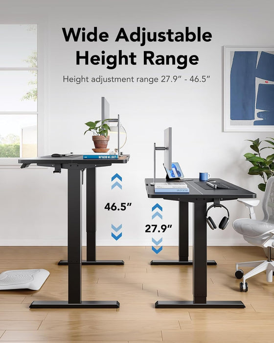 48" X 24" Electric Standing Desk Adjustable Height, 4 Memory Height Settings, Headphone Hook, Cable Manager, Sit Stand up Desk for Home Office & Computer Workstation, Black