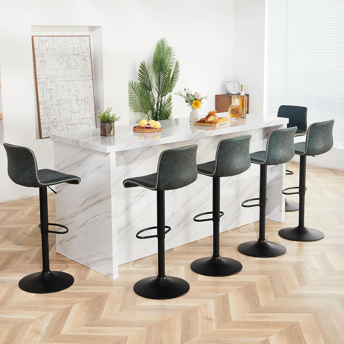 Bar Stools Set of 3, Swivel Counter Height Barstools with Back, Adjustable Height 24" to 32", Faux Leather Bar Chairs for Kitchen Island (Deep Teal, Set of 3 (24'' to 32''))