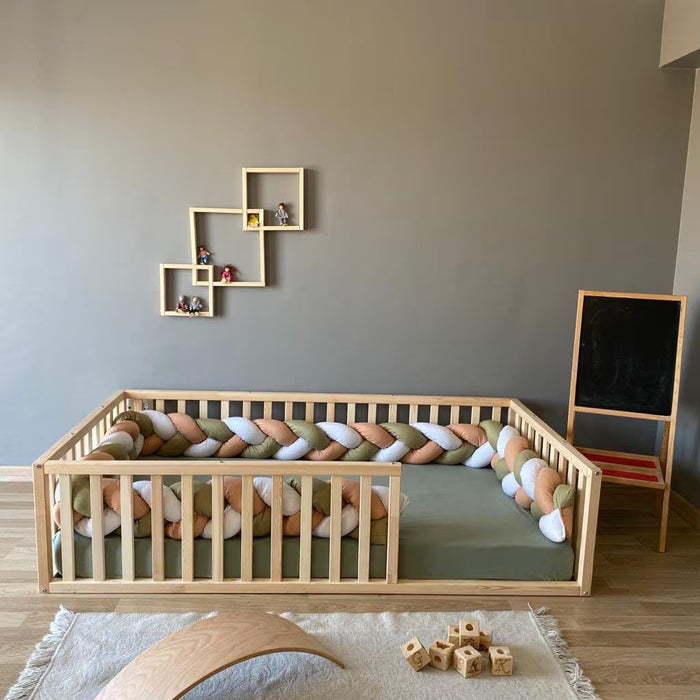 Savannah - Montessori, Toddler Floor Bed, Kids, Handmade, Children’S Furniture, Slats, Wooden, Rails, Entrance, Solid Wood, Natural