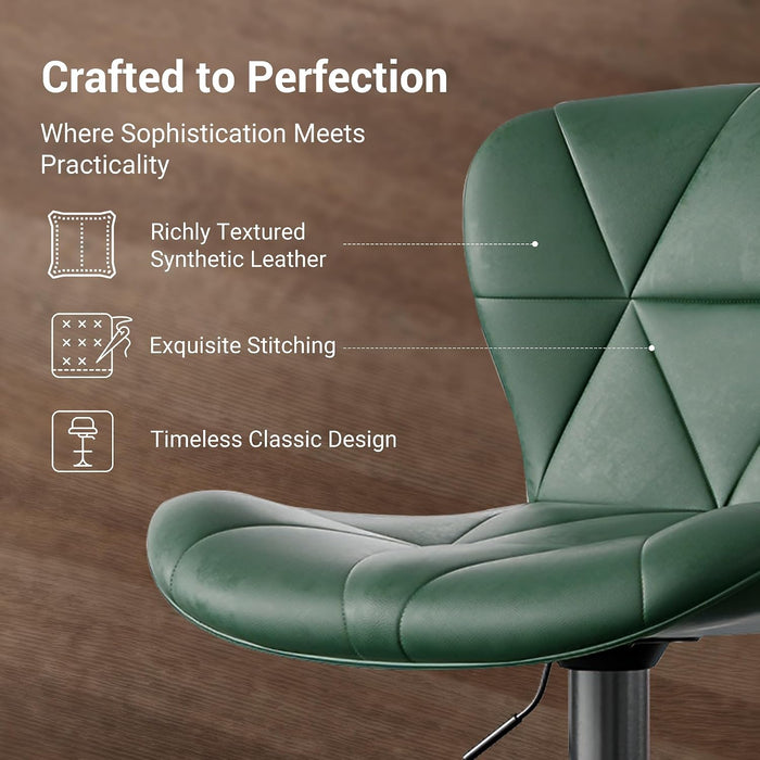 Bar Stools Set of 2, Faux Leather Upholstered Swivel Barstools, Seat Height 24.8"-33.46" Adjustable for Kitchen Island Green