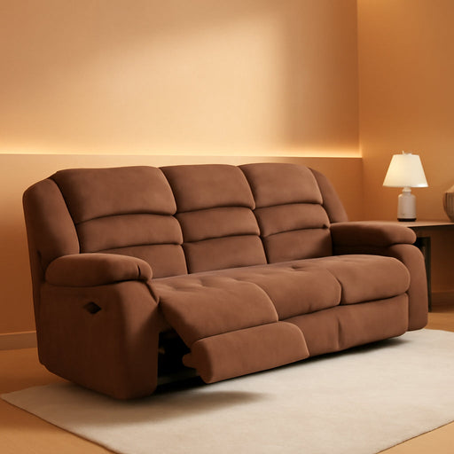 Bill Collection Modern Fabric Upholstered Living Room Reclining Sofa with Padded Pillow Top Armrests, Brown, (Bill-Brown-Drs)