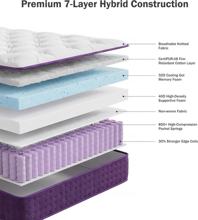 Queen Mattress 14 Inch Hybrid Mattress for Side Sleeper, Medium Plush