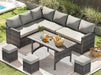7 Pieces Patio Furniture Set, Outdoor Sectional Sofa Conversation Set, All Weather Wicker Rattan Dining Table & Chair with Ottoman, Grey Rattan&Grey Cushion