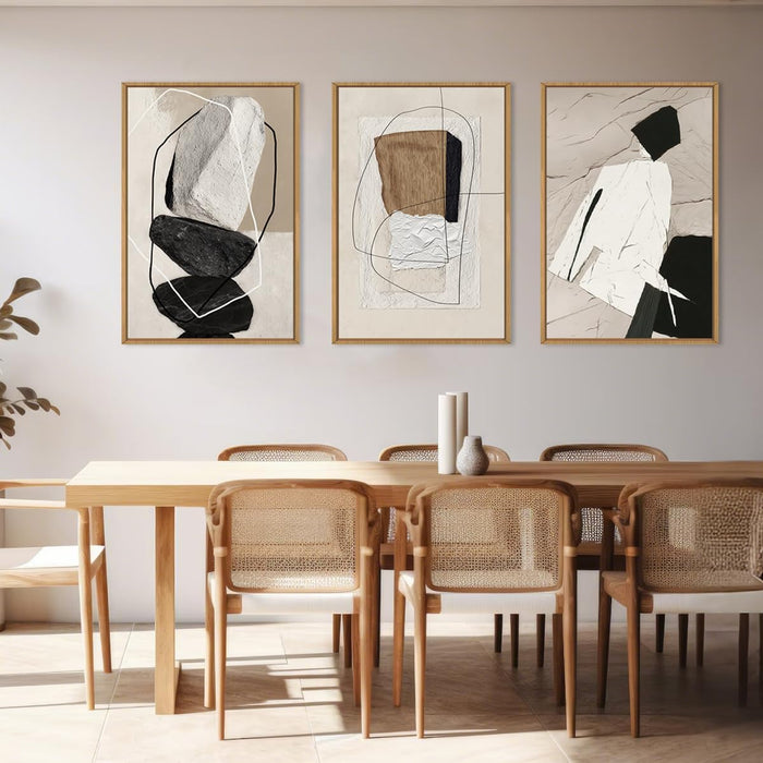 Framed Neutral Abstract Wall Art Canvas 24x36Inches