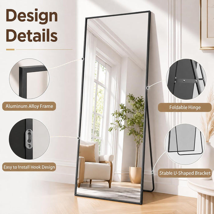 76"×34" Full Length Wall Mounted Hanging Mirror, Aluminum, Black