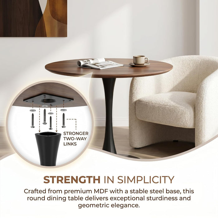Small round Dining Table 32" Tulip Table for Living Room, Walnut | Tulip Table with Metal Pedestal & Thick MDF Top, Mid Century Small Bistro Table for Kitchen & Living Room