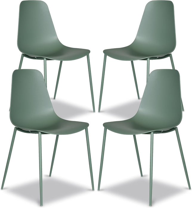 Isla Modern Kitchen Chairs Set of 4 - Plastic Dining Chair with Metal Legs - Quick Assembly Simple Cafe Chairs Plastic for Indoor or Outdoor - Pistachio Green