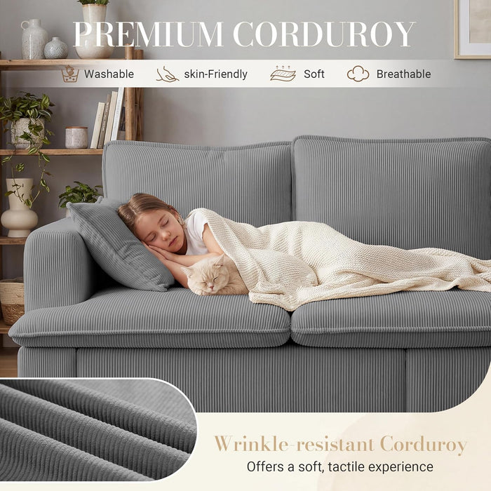 83 Inches CorduroyFabricUpholstery 3 Seater DeepSeat Sofa