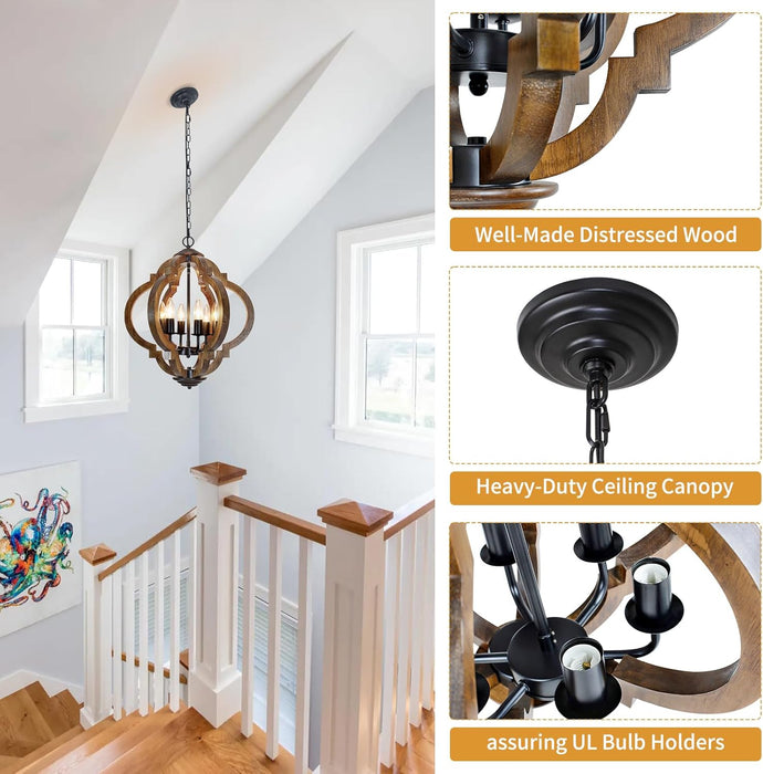 Farmhouse Chandelier for Dining Room, 6-Light Easy Install Rustic Chandelier over Kitchen Table. French Country Farmhouse Light Fixture for Entryway, Foyer, Bedroom & Living Room