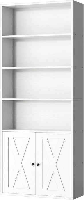 Bookshelf, Industrial Bookshelves and Bookcases with Doors Floor Standing 6 Shelf Display Storage Shelves 70.6 Inches Tall Bookcase for Home Office, Living Room (White)