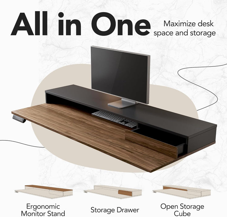 Standing Desk with Drawers and File Cabinet, 47 Inch Electric Height Adjustable Desk with Storage, Ergonomic Stand up Table Compatible with Monitor Stand, Black Walnut
