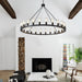 48-Inch Wagon Wheel Chandelier Black Outdoor Fixture