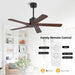 48" DC Ceiling Fan No Light - 5 Carved Solid Wood Blades, 6-Speed Reversible DC Motor, Ceiling Fan without Lights for Living Room Bedroom Kitchen Patio, Indoor and Outdoor, Black and Walnut