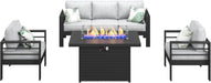 Aluminum Furniture Set with Fire Pit Table, 4 Pieces Patio Sectional Conversation Chat Sofa Modern Seating Set