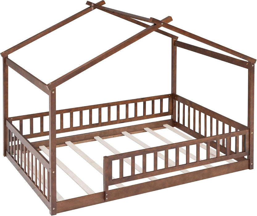 Full Size Montessori Playhouse Bed Frame WalnutFinish