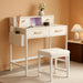 Vanity Desk with Lighted Strip & Charging Station, Makeup Table with 4 Drawers and Padded Stool, Mirror Not Included