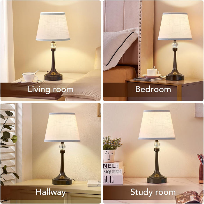 Touch Brown Table Lamp Set of 2 with USB C+A Ports-19.7''