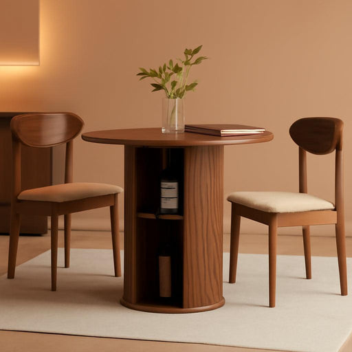 31.5" round Dining Table for 2-4, Modern Farmhouse Kitchen Table with 2-Tier Storage Shelf, Small Wooden Circle Dining Tables with Fluted Base for Home Dining Room Living Room (Walnut)