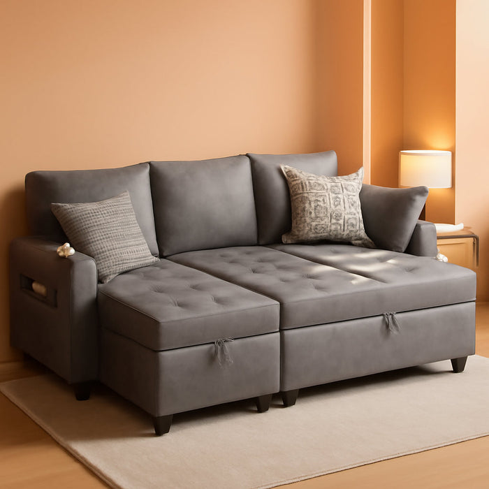 Charcoal Gray Sleeper Sofa With ReversibleStorage Chaise