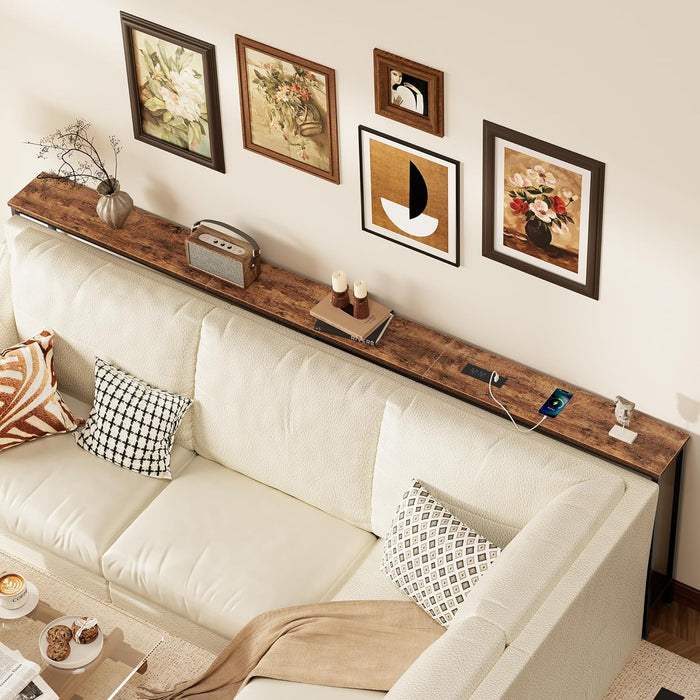 102.4 Inch Sofa Table with Power Outlets and USB-C Port, 5.9 Inch Narrow Console Tables, Entryway Hallway Couch Tables with Storage, behind Sofa, Small Spaces, Living Room, Rusitc Brown
