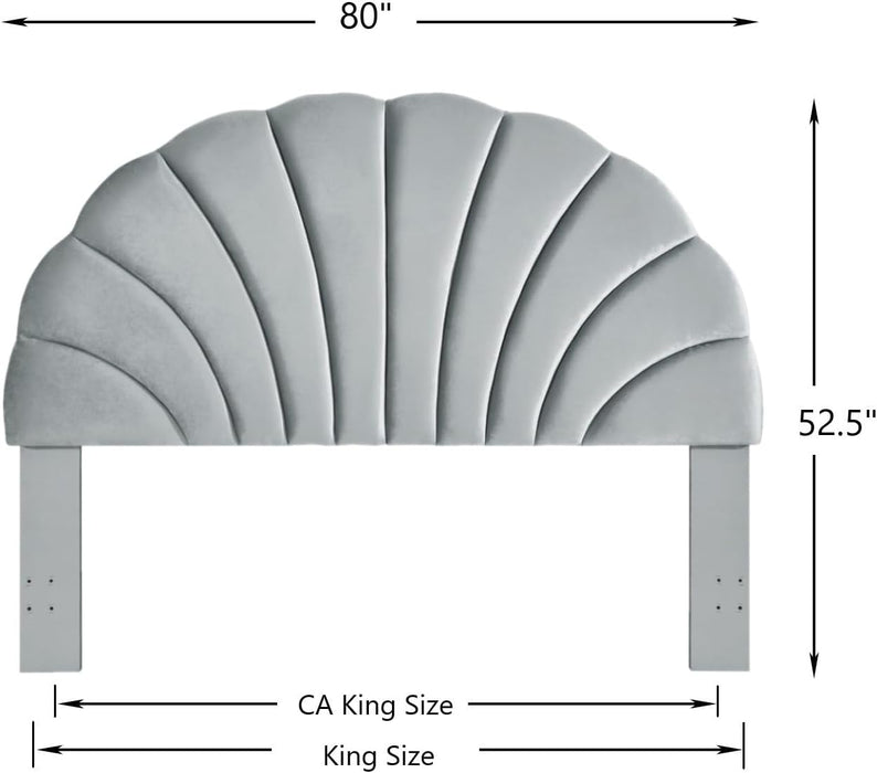 Stunning Crown Design King Headboard, Upholstered Soft Velvet Petal Pattern Headboard King/Ca King-Gray