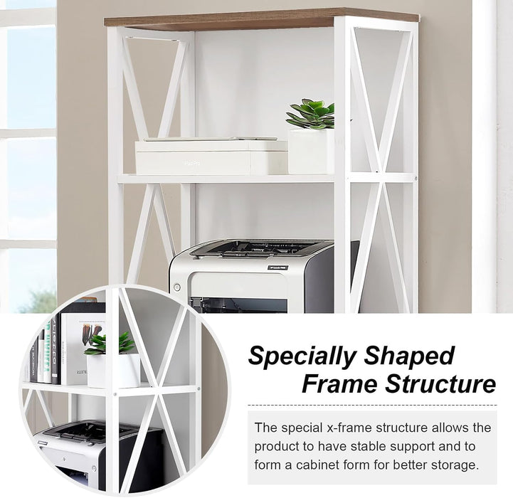 Bookshelf, 7-Tier Bookshelf, Rustic Wood Metal Bookshelves and Bookcases, Freestanding Open Bookshelf, Industrial Tall Bookcase for Home Office, Living Room and Bedroom, White