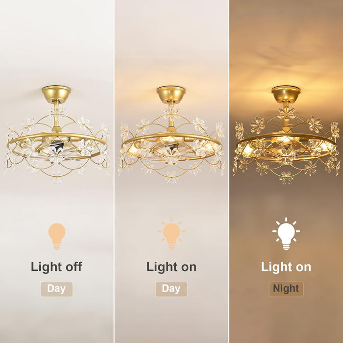 Bedroom Ceiling Fan with Lights: 20" Gold Chandelier Small Fan with Remote Control - Modern Flower Fandelier for Girl'S Bedroom Living Room Kitchen
