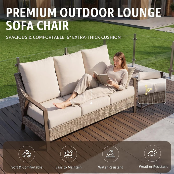4 Piece Outdoor Patio Furniture Set, All Weather Wicker Conversation Set with 6" Thick Cushions, High Back Deep Seating Sofa & Armchairs, Outdoor Couch Set with Coffee Table for Backyard, Balcony