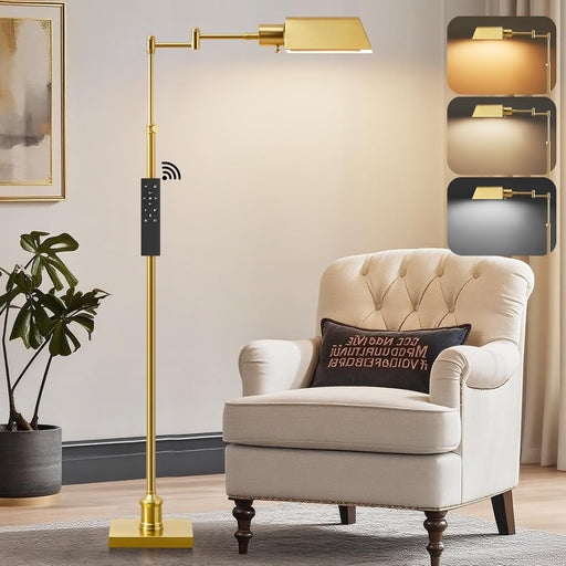 Traditional Height Adjustable Pharmacy Floor Lamp with 350° Swing Arm, Color Temperature Adjustable Standing Lamp Metal Shade for Living Room Reading House Bedroom Home Office(Gold)