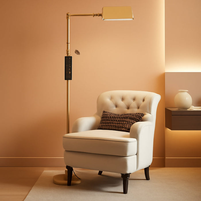 Traditional Height Adjustable Pharmacy Floor Lamp with 350° Swing Arm, Color Temperature Adjustable Standing Lamp Metal Shade for Living Room Reading House Bedroom Home Office(Gold)