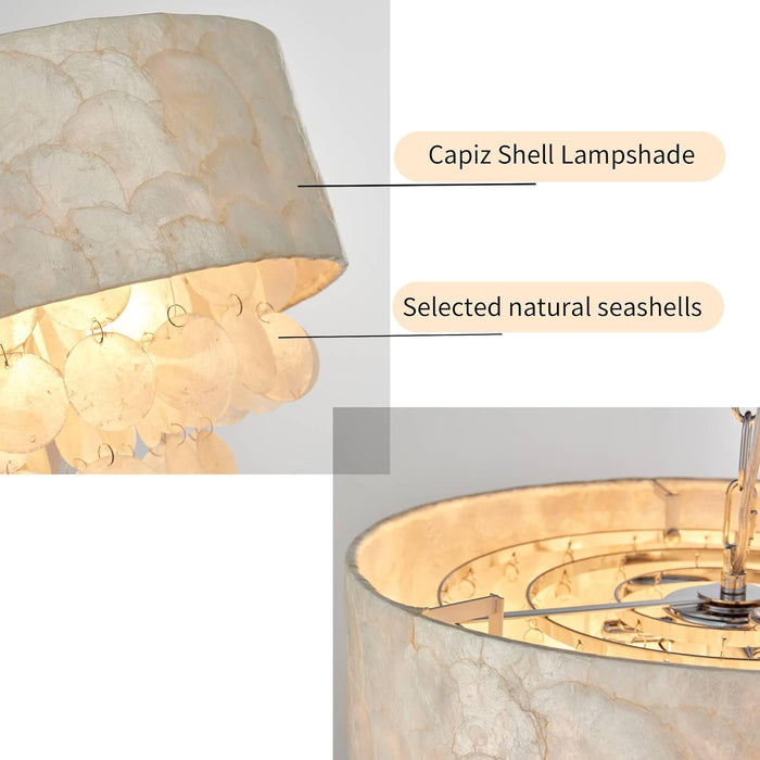 Capiz Shell Drum Chandelier SeventeenInch FourLight Naturalistic