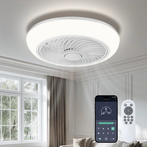 18In Indoor Ceiling Fan with Light, Remote & APP Control, 3 Colors Lighting and 6 Wind Speeds, Invisible Bladeless Ceiling Fan, Timing Setting