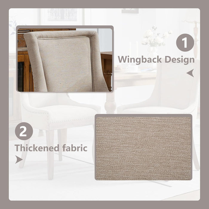 Modern Dining Chairs Set of 4, High Back Dining Chairs Side Chairs with Solid Wood Legs, Upholstered Fabric Dining Room Chairs for Dining Room Kitchen, Beige